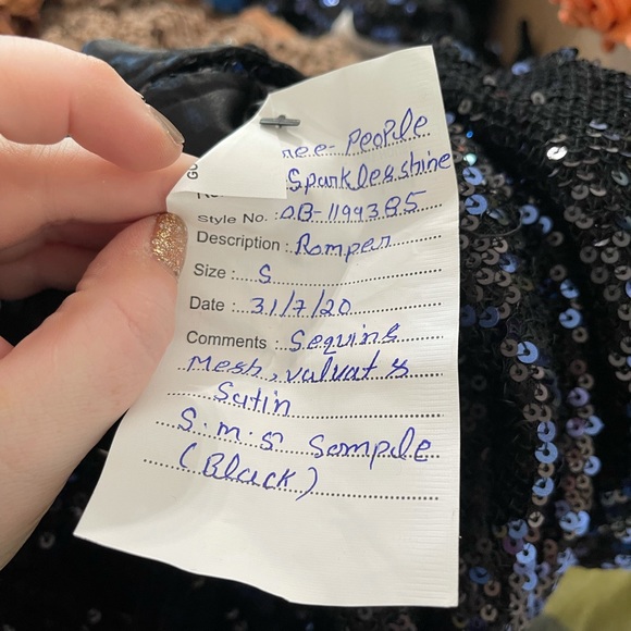 NWT | FREE PEOPLE Black Sparkle Plunge Halter Soft Bow Tie Romper - Picture 5 of 5